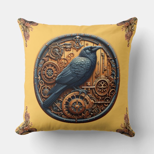 Mörk Akademisk Steampunk Korp Klockverk Cirkel Kudde (Framsida)