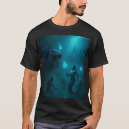 Mörk Akvatisk Krigare & Havsmonster Fantasi Konsth T Shirt