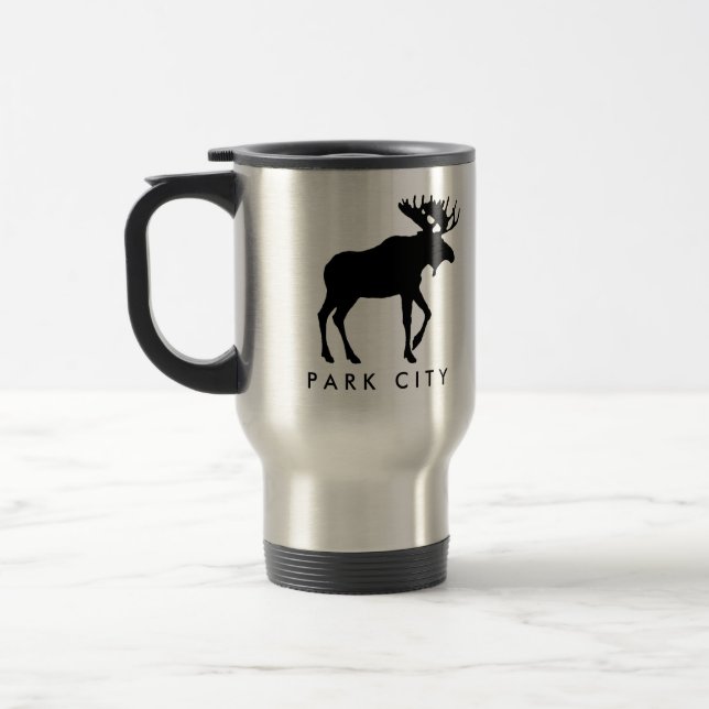 Mörk älgtravel mug - Park City souvenir Resemugg (Vänster)