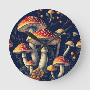 Mörk Amanita Muscaria Svamp Skog  Rund Klocka