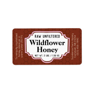 Mörk Amber Honeycomb Honung Burk Adressetikett
