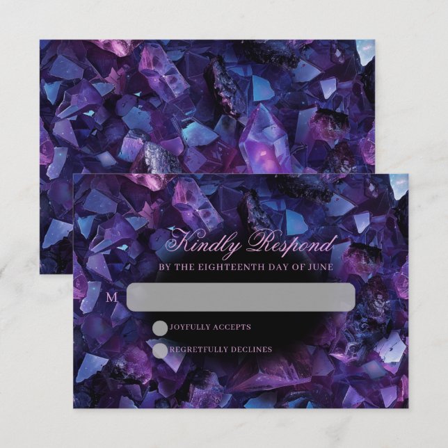 Mörk Amethyst Boho Witch Crystals Black Bröllop OSA Kort (Fram/baksida)