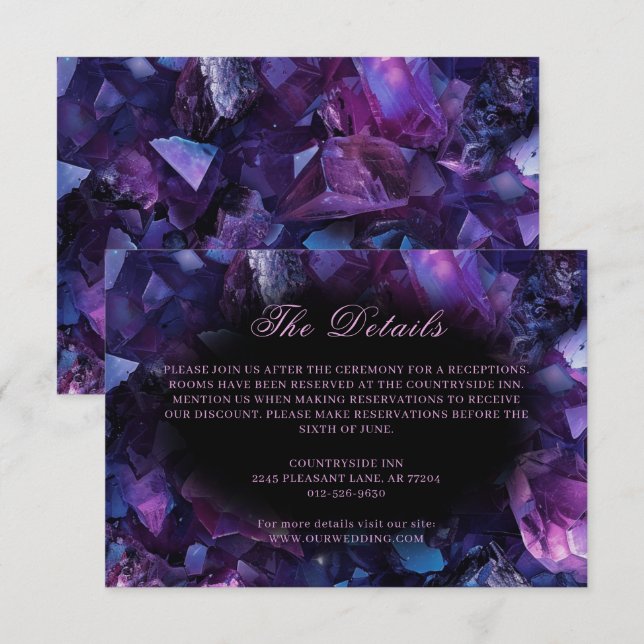 Mörk Amethyst Boho Witch Crystals Black Bröllop Tilläggskort (Fram/baksida)