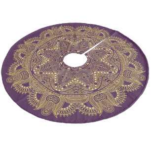 Mörk Ametyst Lila Mandala Star Mönster Julgransmatta Fleece