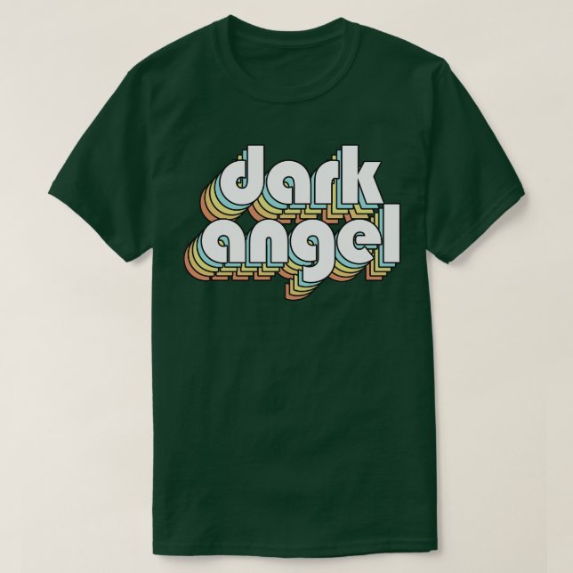 Mörk Angel Retro Regnbock Typography Faded Stil T Shirt (Design framsida)