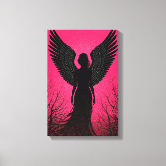 Mörk Angel Silhouette Art med Neon Rosa Vibes Canvastryck