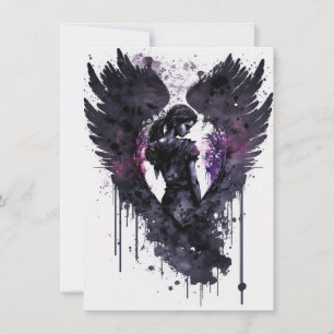 Mörk Angel Valentine med Inky Mörk Vingar Helgdag Julkort