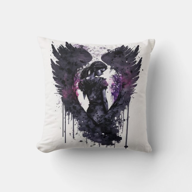 Mörk Angel Valentine med Inky Mörk Vingar Kudde (Framsida)