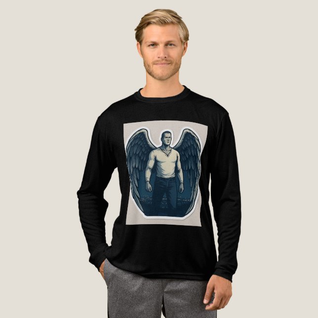 Mörk Änglakrigare | Svart Helärmad T-Shirt Design (Hel framsida)