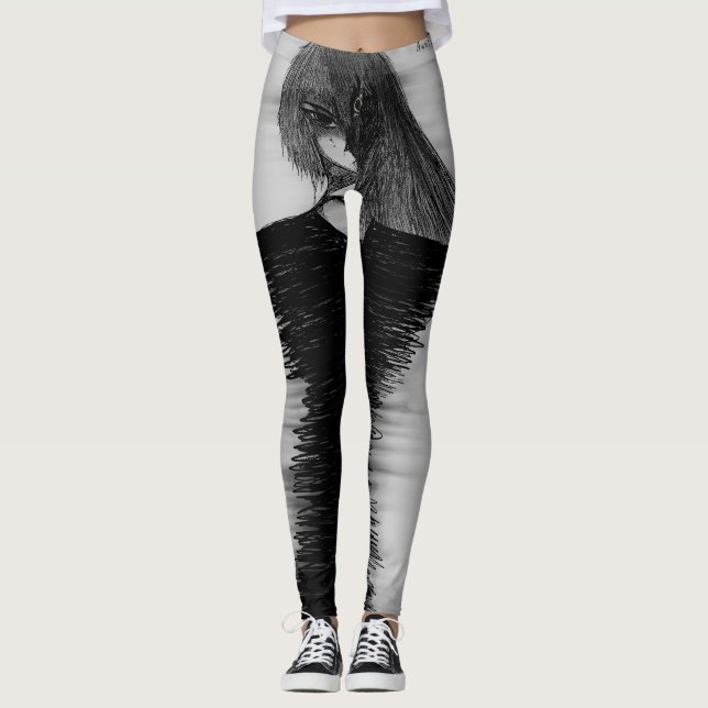 Mörk Anime Fantasy Kråka och Demon Konst Leggings (Framsida)