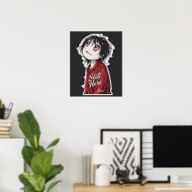 Mörk Anime "Fortfarande Här" Estetisk Gotisk Illus