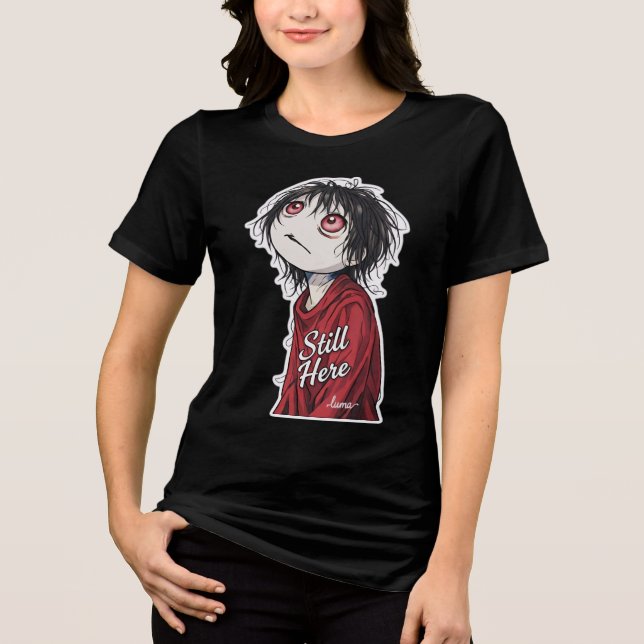 Mörk Anime "Fortfarande Här" Estetisk Gotisk Illus T Shirt (Framsida)
