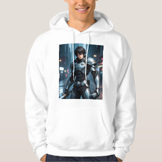 Mörk Anime-krigare i futuristisk stad – Cyberpunk  Hoodie