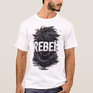 Mörk Anime-Rebell Glitch Art Monokrom Streetwear T Shirt
