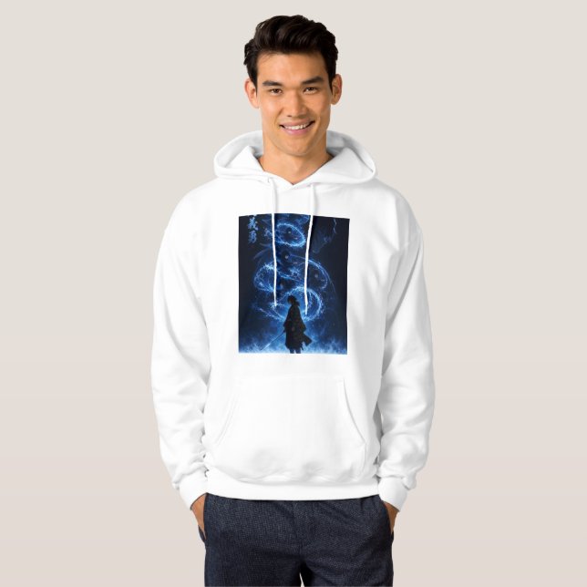 Mörk Animefigur Hoodie – Mystisk Blå Draksp (Hel framsida)