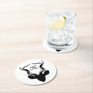 Mörk Antelope Silhouette med anpassat Monogram Underlägg Papper Rund