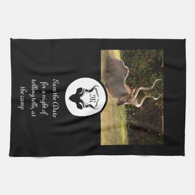 Mörk Antelope Silhouette Monogram Photo Kökshandduk (Horisontell)