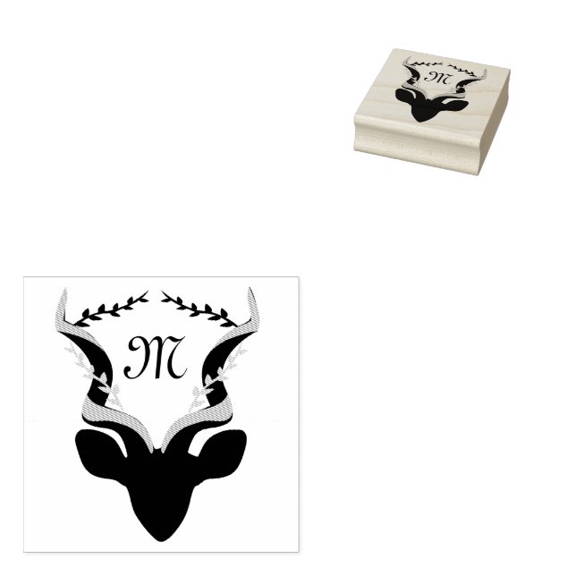Mörk Antelope Silhouette Monogram Stämpel (Stämplad)