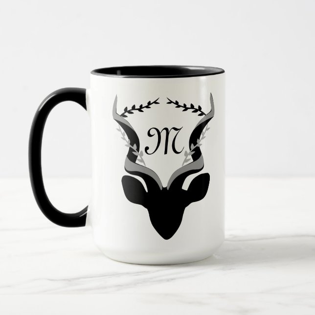Mörk Antelope Silhouette w Customized Monogram Mugg (Vänster)