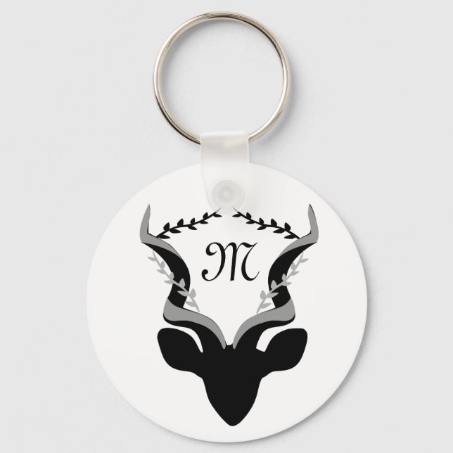 Mörk Antelope Silhouette w Customized Monogram Nyckelring (Framsida)