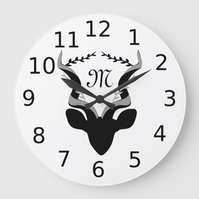 Mörk Antelope Silhouette w Customized Monogram Stor Klocka (Framsida)