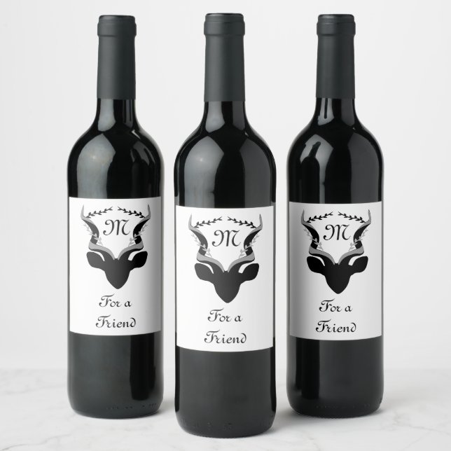 Mörk Antelope Silhouette w Customized Monogram Vinflaska Etikett (Flaskor)
