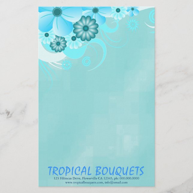 Mörk Aqua Blue Hibiscus Florist Stationery Papper (Framsida)