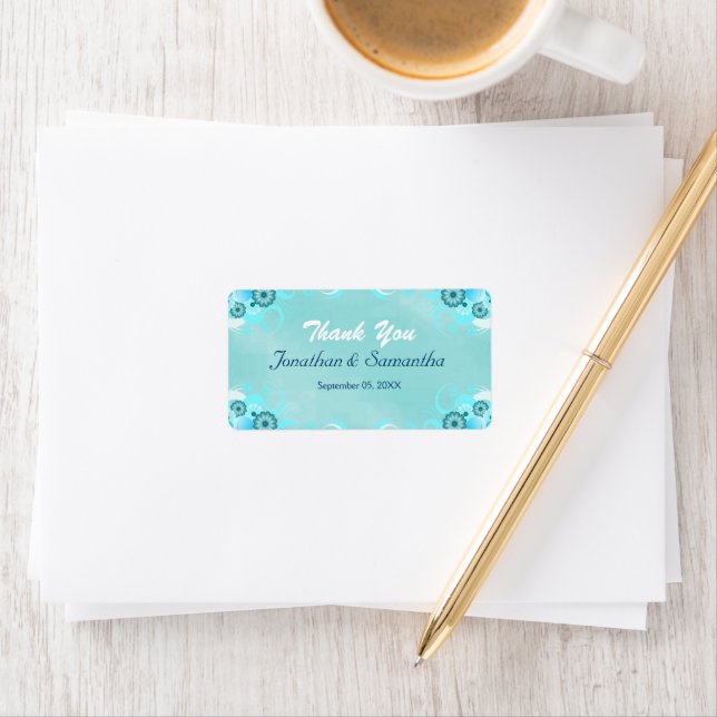 Mörk Aqua Blue Teal Blommigt Medium Wedding Favor Adressetikett (Insitu)