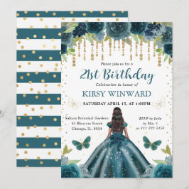 Mörk Aqua Dress Mörk Skin Princess Birthday Inbjudningar