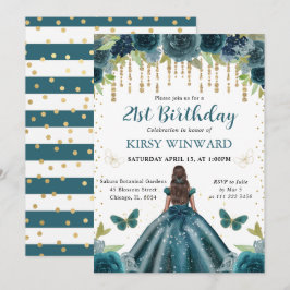 Mörk Aqua Dress Mörk Skin Princess Birthday Inbjudningar