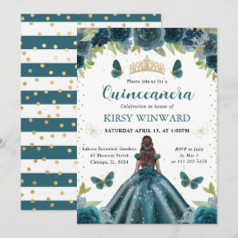 Mörk Aqua Dress Mörk Skin Princess Quinceanera Inbjudningar