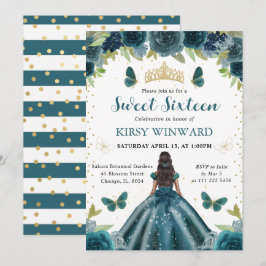 Mörk Aqua Dress Mörk Skin Princess Sweet 16 Inbjudningar