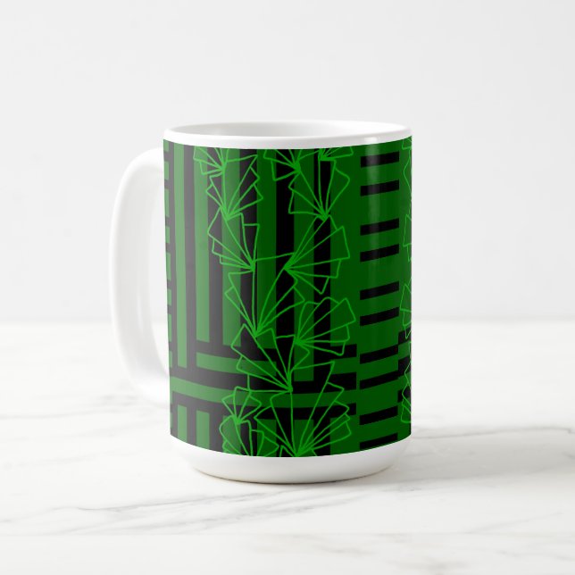 Mörk Aqua Sea grönt Dodle-blomma, strimlad Kaffemugg (Framsida vänster)
