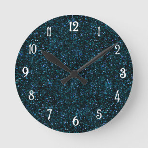 Mörk Aqua Teal Blue Glitter Rund Klocka