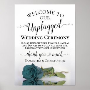 Mörk Aqua Teal Ro Cemony Unplugged Bröllop Poster
