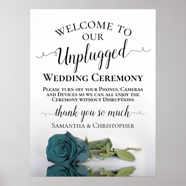 Mörk Aqua Teal Ro Cemony Unplugged Bröllop Poster (Framsidan)