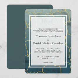Mörk Aquamarine Goldvein Modern Bröllop Inbjudningar