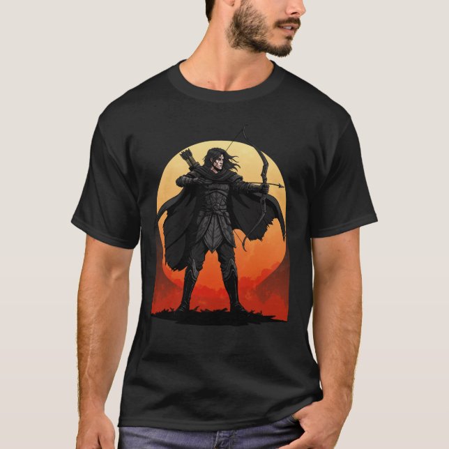 Mörk Archer Warrior vid Sunset T Shirt (Framsida)