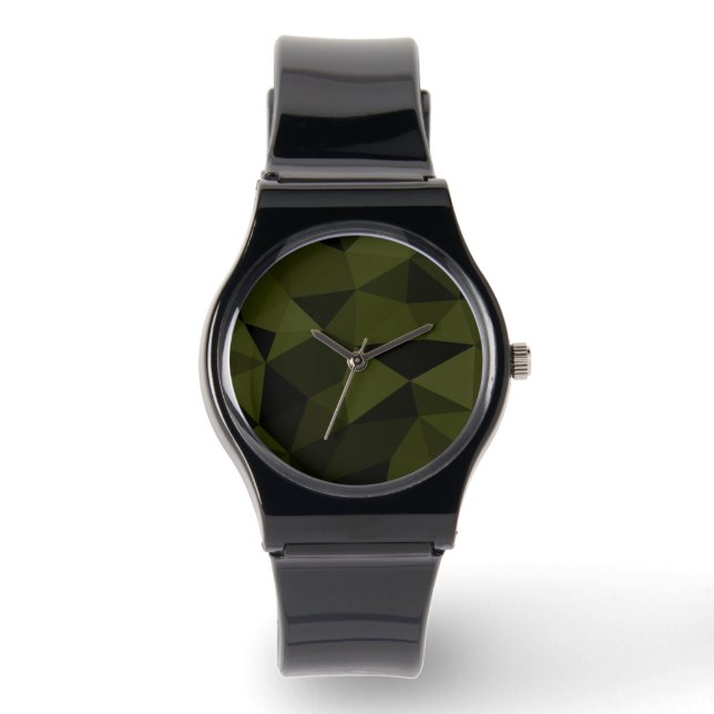 Mörk armégrön svart geometrisk mesh-mönster cool  armbandsur (Framsida)