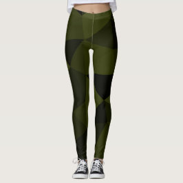 Mörk armégrön svart geometrisk mesh-mönster cool leggings