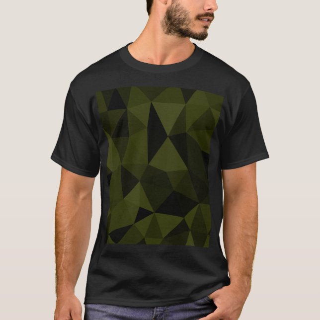Mörk armégrön svart geometrisk mesh-mönster cool  t shirt (Framsida)