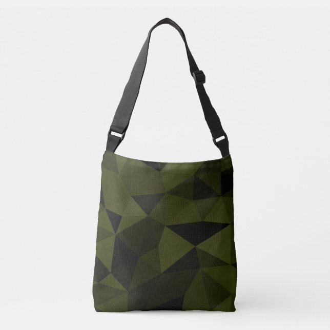 Mörk armégrön svart geometrisk nätmönster cool  axelväska (Framsida)