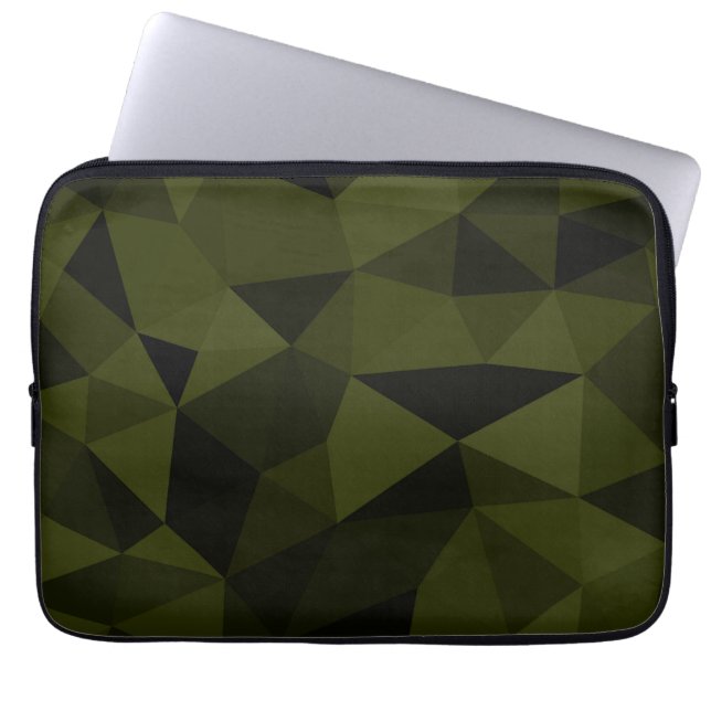 Mörk armégrön svart geometrisk nätmönster cool  laptop fodral (Framsidan)