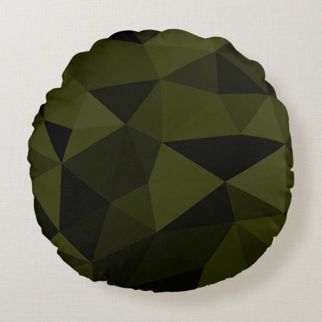 Mörk armégrön svart geometrisk nätmönster cool  rund kudde (Framsidan)