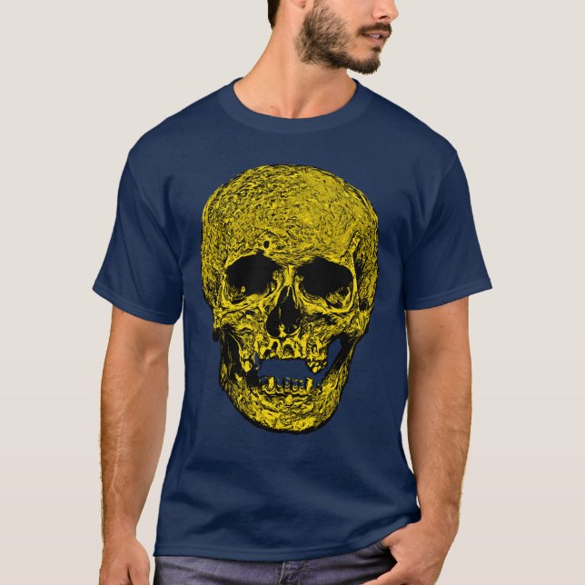 Mörk Art Gothic Cranium Vector Illustration-Gult T Shirt (Framsida)