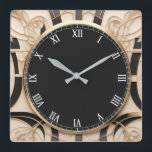 Mörk Art nouveau Art Deco Clock - Svartvit Guld Fyrkantig Klocka<br><div class="desc">"art deco-klocka",  "art nouveau klocka",  "svartvit grädde guld",  "1920-talets geometriska symmetriska linjer",  "snyggt sofistikerad 1920 stil",  "smart faux golden lyxury",  "retro vintage lyxurious antique",  "elegant line mönster design",  "glamous glam square quam",  "klassiskt traditionellt glamor"</div>