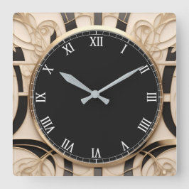 Mörk Art nouveau Art Deco Clock - Svartvit Guld Fyrkantig Klocka