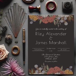 Mörk Art nouveau Blommigt Bouquet Bröllop Inbjudningar