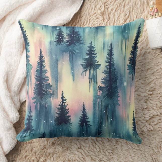 Mörk Aurora Borealis Nattlig Skog (10) Kudde (Filt)