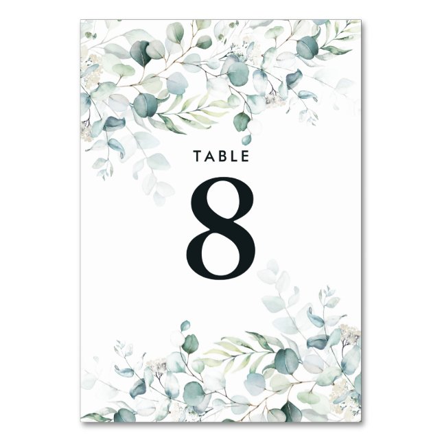 Mörk av blått Grönt Eucalyptus Bröllop Bordsnummer (Framsidan)